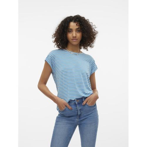 T-shirt longueur regular col rond manches courtes turquoise Liz en coton Vero Moda Mode femme