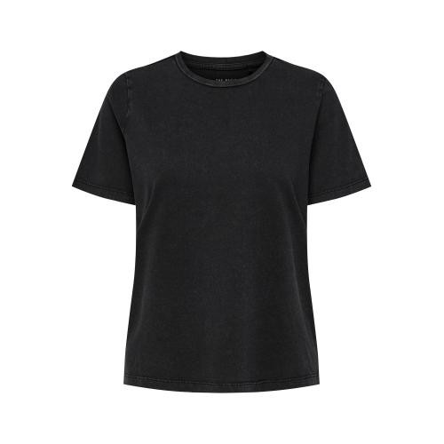 T-shirt regular fit col rond manches courtes noir en coton bio Nina Only Mode femme