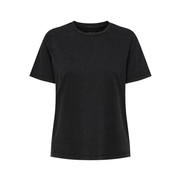 T-shirt regular fit col rond manches courtes noir en coton bio Nina Only Mode femme