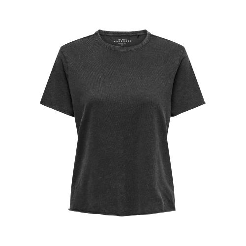 T-shirt regular fit col rond manches courtes noir en coton bio Sue Only Mode femme