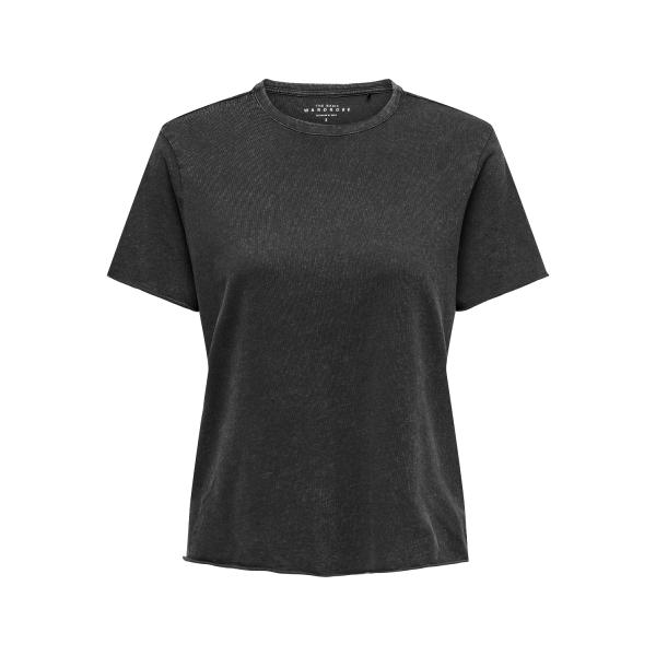 T-shirt regular fit col rond manches courtes noir en coton bio Sue Only Mode femme