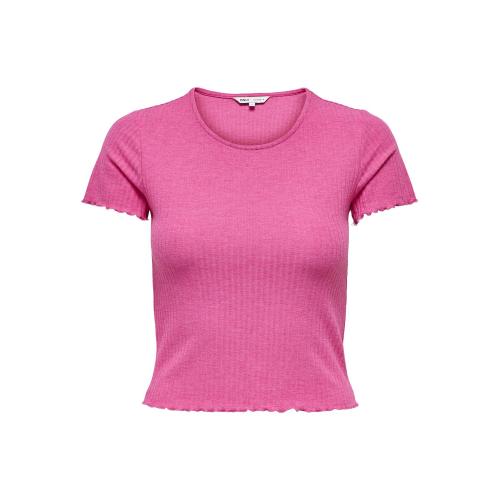 Only - Top col rond manches courtes fuchsia - Blouses manches courtes femme rose