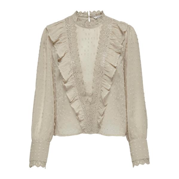 Top col rond manches longues beige Lila Only Mode femme