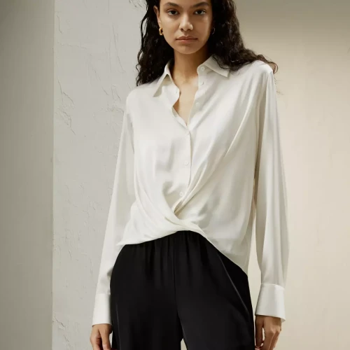 Blouse en soie plissée à ourlet  Blanc  LilySilk Mode femme