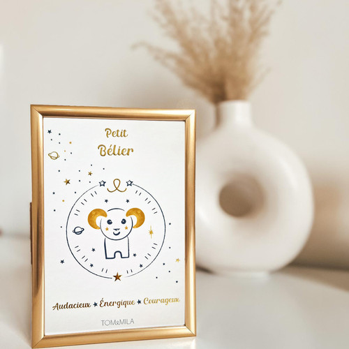 Petite carte Astro avec enveloppe, blister et cadre doré Bélier Blanc Tom & Mila Meuble & Déco