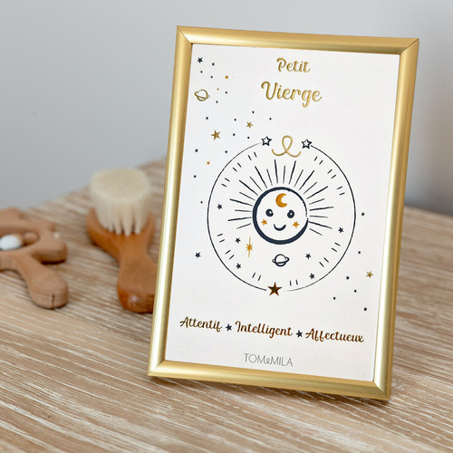 Petite carte Astro avec enveloppe, blister et cadre doré Vierge Blanc Tom & Mila Meuble & Déco