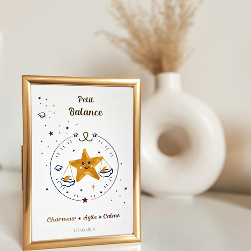 Petite carte Astro avec enveloppe, blister et cadre doré Balance Blanc Tom & Mila Meuble & Déco