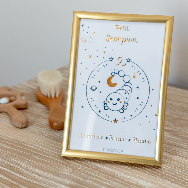 Petite carte Astro avec enveloppe, blister et cadre doré Scorpion Blanc Tom & Mila Meuble & Déco