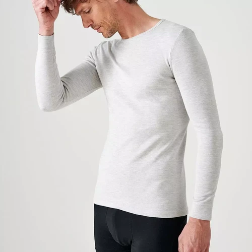 Damart - Tee-shirt manches longues col rond en mailles gris chiné - Vêtement homme