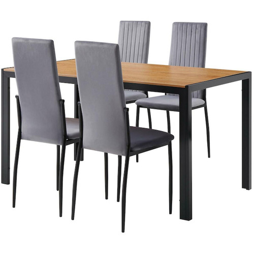 Ensemble table de repas en bois et pieds en metal noir avec 4 chaises haut dossier en velours BREDA Gris Gris 3S. x Home Meuble & Déco