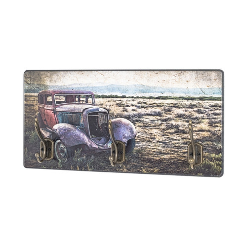 Patère murale en MDF avec impression par Ultra Violet voiture ancienne et 3 crochets en Métal Bronze Bronze 3S. x Home Meuble & Déco