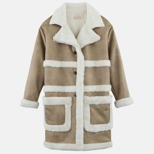 Manteau peau lainée femme 3 SUISSES Collection - Blanc beige en laine 3 SUISSES