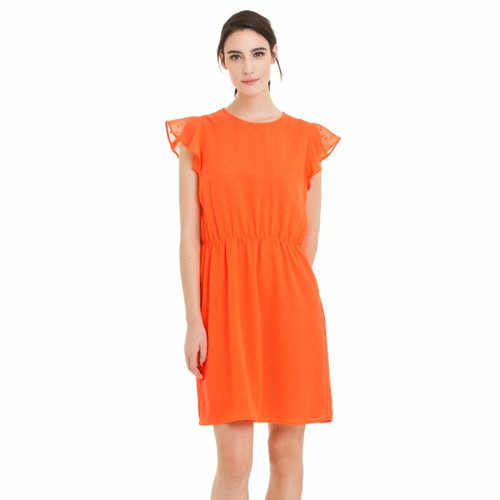 3 SUISSES - Robe courte manches papillon encolure ronde plumetis femme - Orange - Promo Robe habillée