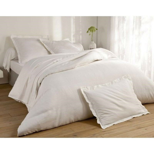 Becquet - Taie d'oreiller ou traversin en lin uni - Blanc - Linge de lit lin