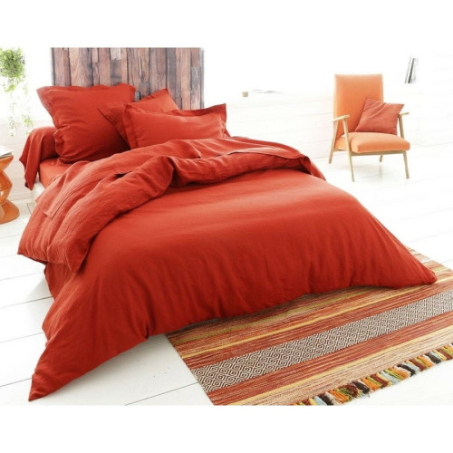 Becquet - Taie d'oreiller ou traversin en lin uni - Rouge - Taies d oreillers traversins rouge