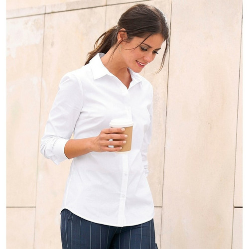 Chemise manches longues pinces et bas arrondi femme - Blanc en coton 3 SUISSES