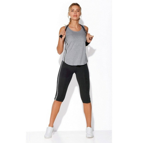 Tee-shirt fitness sans manches élastiques latéraux femme - gris chiné 3 SUISSES