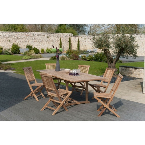 Macabane - Ensemble table rectangulaire + 6 chaises pliantes en teck massif Java - Teck - Table De Jardin Design