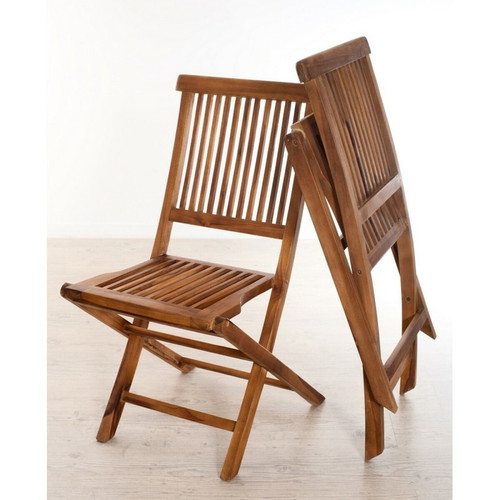 Macabane - Lot de 2 chaises pliantes en teck huilé Java - Unique - Chaise de jardin