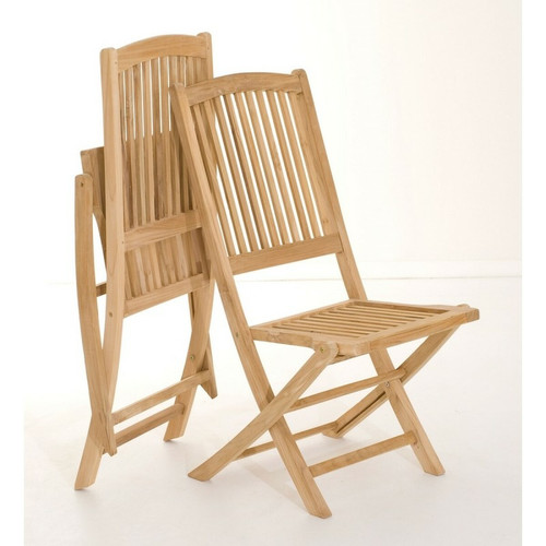 Macabane - Lot de 2 chaises pliantes en teck massif Lombock - Teck - Chaise de jardin
