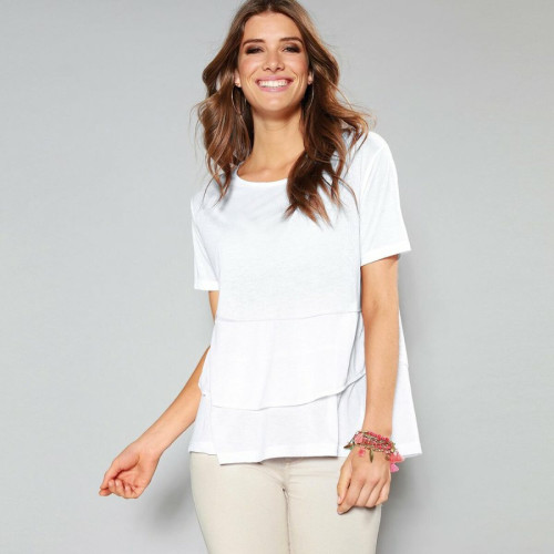 Tee-shirt manches courtes bas volanté femme - Blanc en coton 3 SUISSES