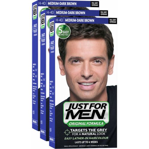 Just for Men - PACK 3 COLORATIONS CHEVEUX - Châtain Moyen Foncé - Coloration cheveux Just For Men - N°1 de la Coloration pour Homme