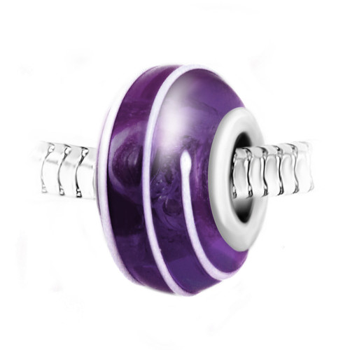 Charm perle spirale verre violet décoré main et acier par SC Crystal Violet So Charm Bijoux Mode femme