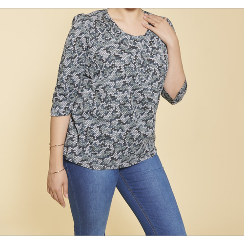Tee-shirt imprimé col rond plissé manches 3/4 femme - Imprimé Gris 3 SUISSES Mode femme