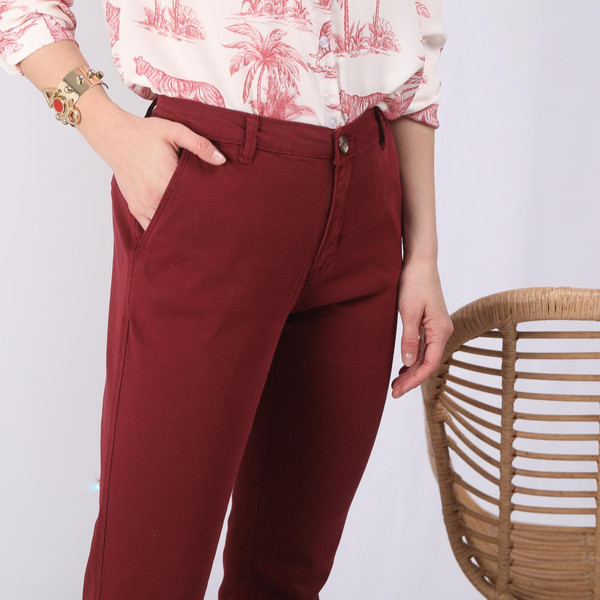 Pantalon poches et pinces femme - Rouge Grenat en coton 3 SUISSES