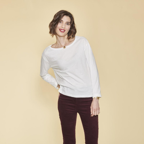 Tee-shirt carré manches longues femme - écru blanc en coton 3 SUISSES Mode femme