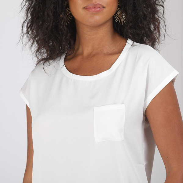 Tee-shirt uni manches courtes poche poitrine femme - Blanc 3S. x Le Vestiaire
