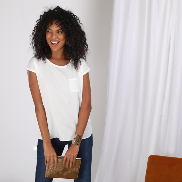 Tee-shirt uni manches courtes poche poitrine femme - Blanc 3S. x Le Vestiaire Mode femme