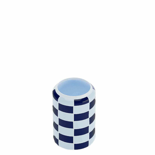 Vase cylindrique à motif damier en céramique Macao bleu Bleu POTIRON PARIS Meuble & Déco