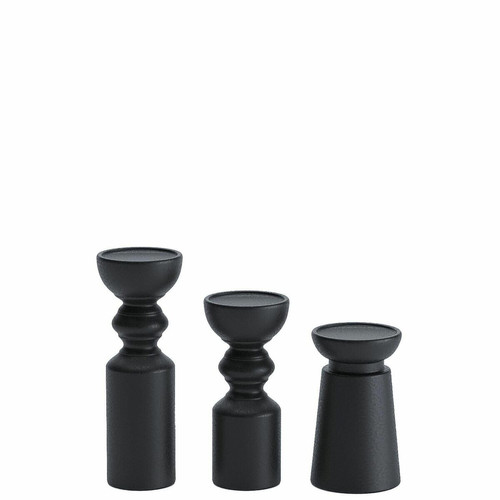 Set de 3 bougeoirs design en bois Boston noir Noir POTIRON PARIS Meuble & Déco