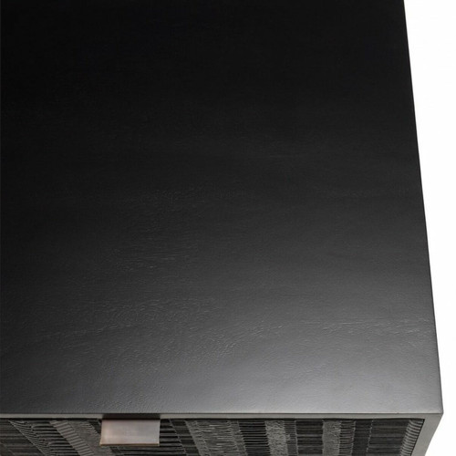 Table basse en manguier avec 2 tiroirs sculptés et pieds métal GLORIA noire MACABANE