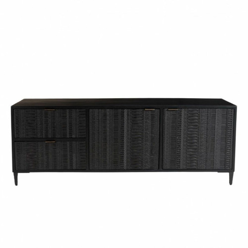 Meuble TV en bois de manguier avec 2 portes et 2 tiroirs sculptés GLORIA noir Noir MACABANE Meuble & Déco