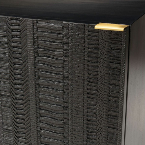 Table de chevet en bois de manguier massif avec 1 porte sculptée pieds en métal GLORIA noir Table de chevet