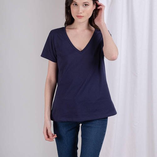 Tee-shirt en coton bio col V Anna bleu marine 3S. x Le Vestiaire Mode femme