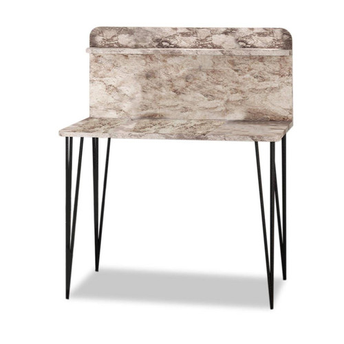 3S. x Home - Bureau avec étagère pieds métal Pingmao Effet marbre blanc - Bureau Design