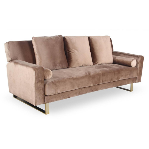 3S. x Home - Canapé convertible clic-clac Djobi Velours Taupe Pied Or 