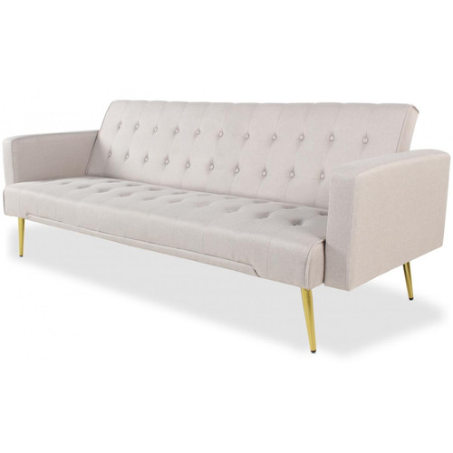 3S. x Home - Canapé Convertible Clic-Clac JUICY Velours Beige Clair - Canapes scandinaves