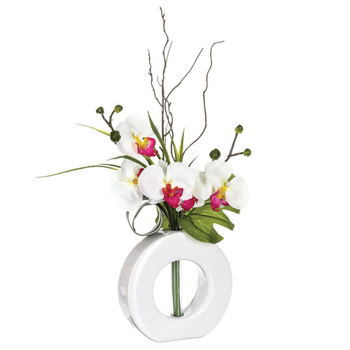 3S. x Home - Composition d'orchidées avec vase céramique H44 - Plante artificielle