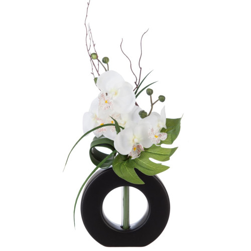 3S. x Home - Composition orchidées et Vase noir - Plante artificielle