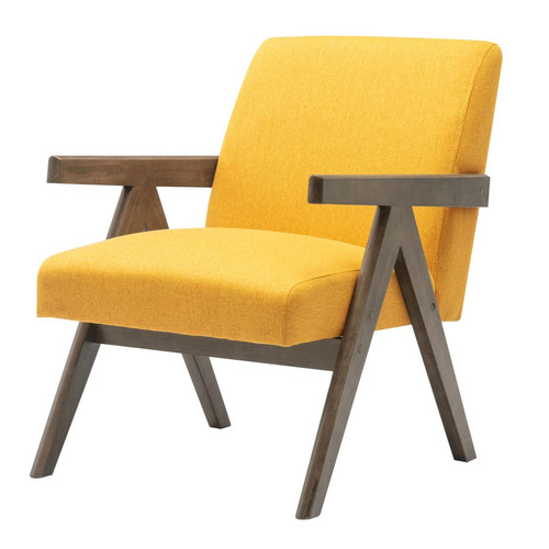 3S. x Home - fauteuil lounge Scandicraft en tissu Moutarde et bois teinté noyer gris - Fauteuil gris design