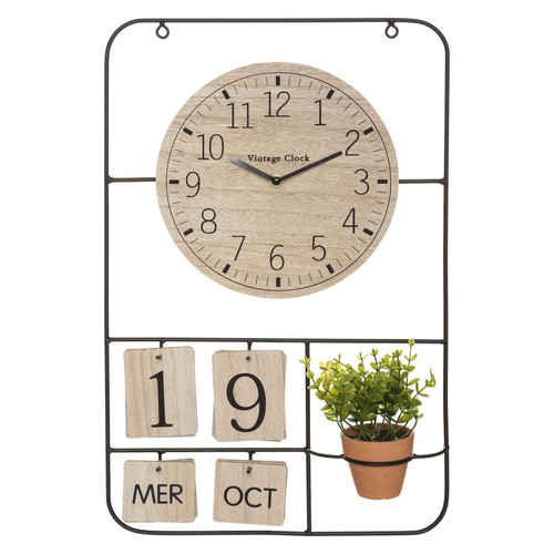 3S. x Home - Horloge "Camille" en panneau de bois MDF/métal H52cm - Horloges Design