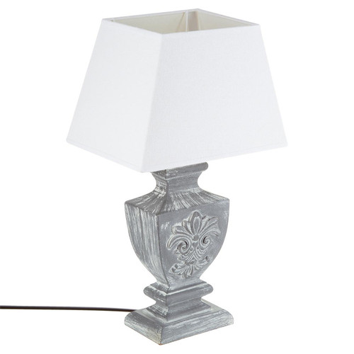 3S. x Home - Lampe en bois patiné gris H50 - Lampe Design à poser