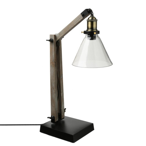 3S. x Home - Lampe en bois/métal et abat-jour en verre - Lampe Design à poser