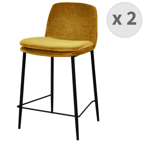 lot de 2 chaises de bar Contemporain tissu chenillé Moutarde et métal noir mat Jaune 3S. x Home Meuble & Déco