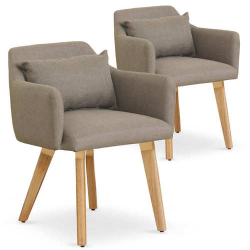 3S. x Home - Lot de 2 fauteuils scandinaves Gybson Tissu Taupe - Chaise marron