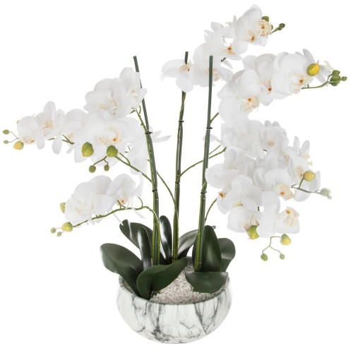 3S. x Home - Orchidée pot ciment marbre H65 - Plante artificielle
